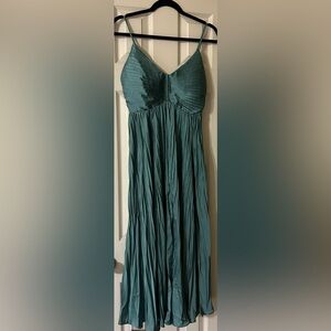 navy blue dress for baby girl ASTR the Label Plissé Asymmetric Tiered Ruffle Strapless Midi Dress main image 1